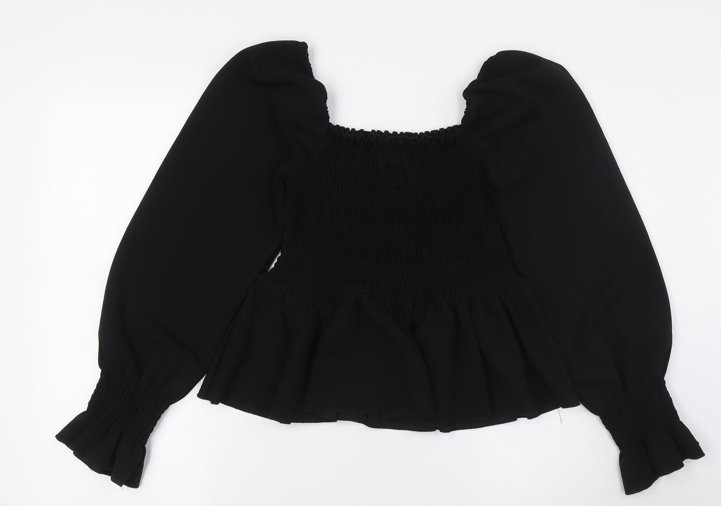 New Look Womens Black Polyester Basic Button-Up Size 10 Off the Shoulder - Peplum