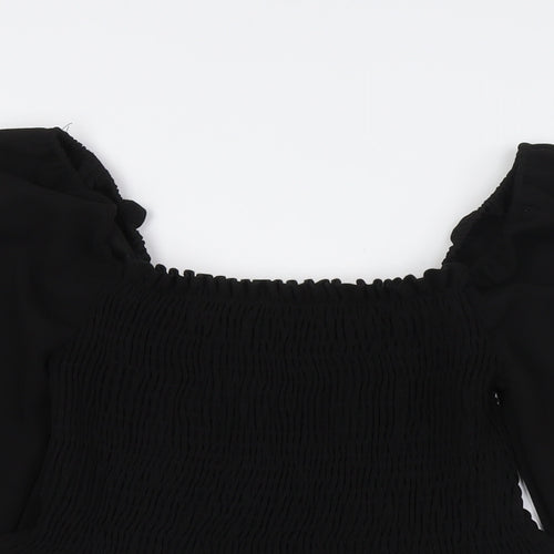 New Look Womens Black Polyester Basic Button-Up Size 10 Off the Shoulder - Peplum