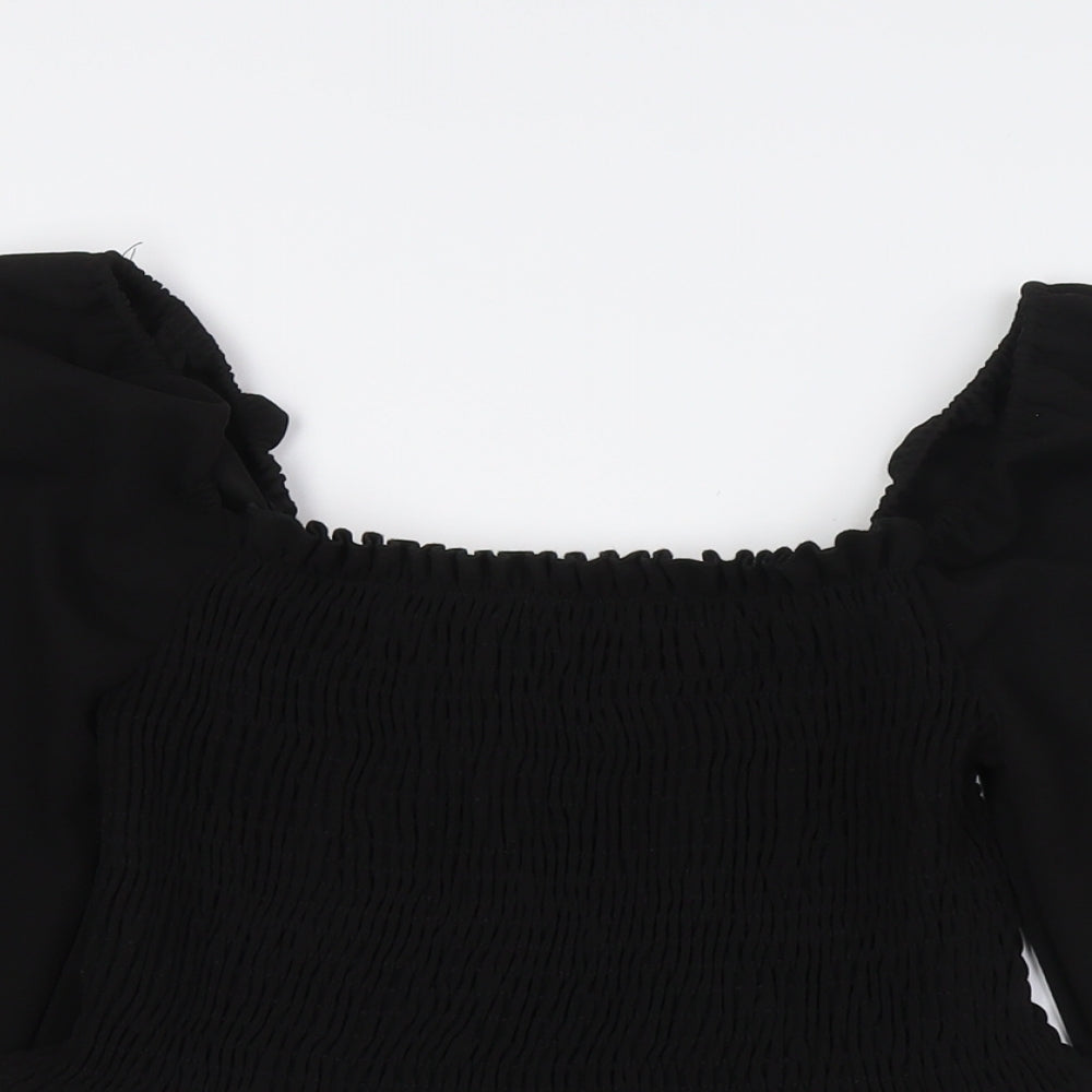New Look Womens Black Polyester Basic Button-Up Size 10 Off the Shoulder - Peplum