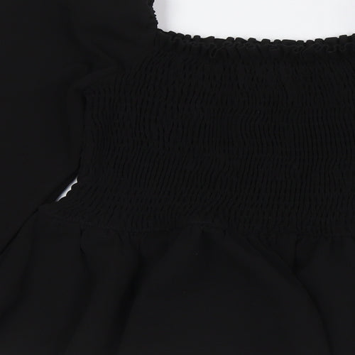 New Look Womens Black Polyester Basic Button-Up Size 10 Off the Shoulder - Peplum