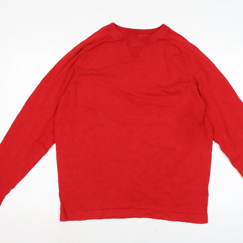 Red Herring Mens Red Crew Neck Cotton Pullover Jumper Size L Long Sleeve