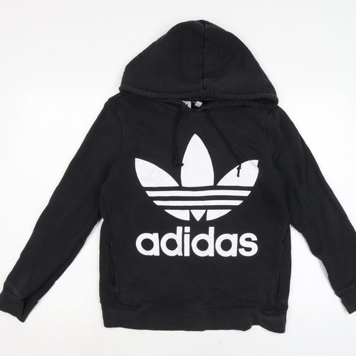 adidas Womens Black Cotton Pullover Hoodie Size 12