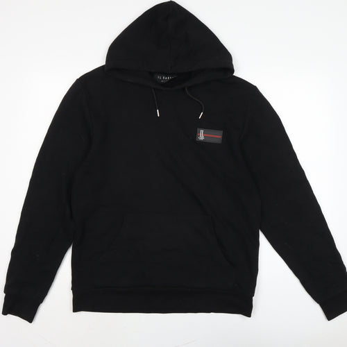 Il sarto Mens Black Cotton Pullover Hoodie Size M