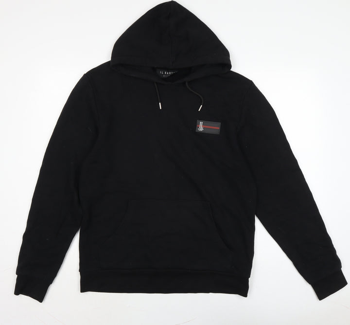 Il sarto Mens Black Cotton Pullover Hoodie Size M