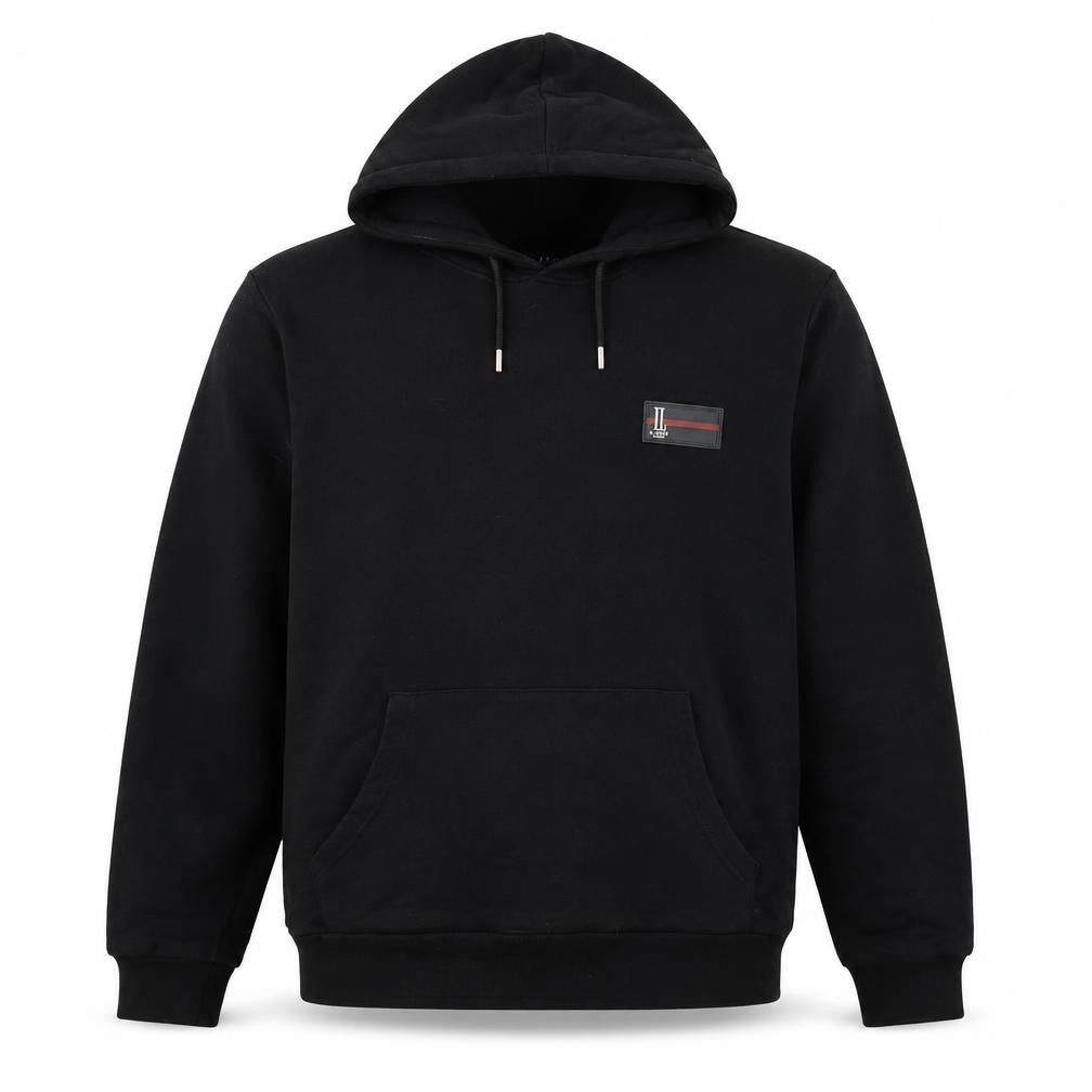 Front view of Il sarto men’s black cotton pullover hoodie, size M
