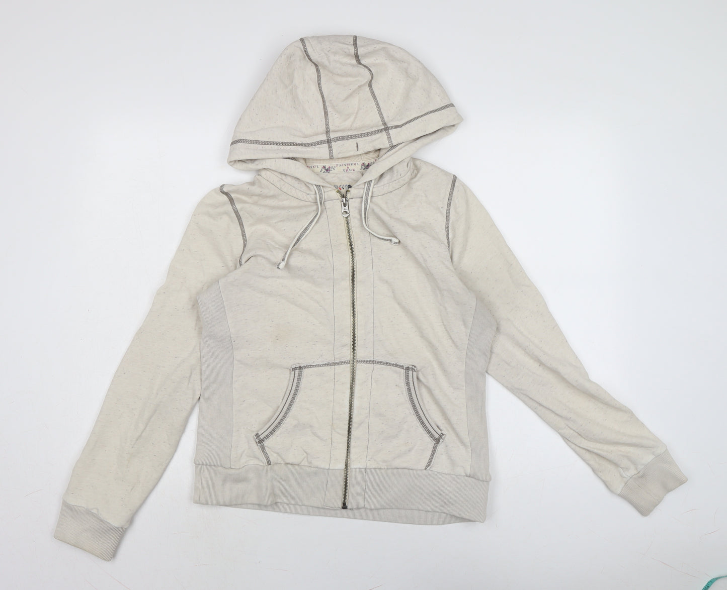 faithful & True Womens Ivory Cotton Full Zip Hoodie Size 12