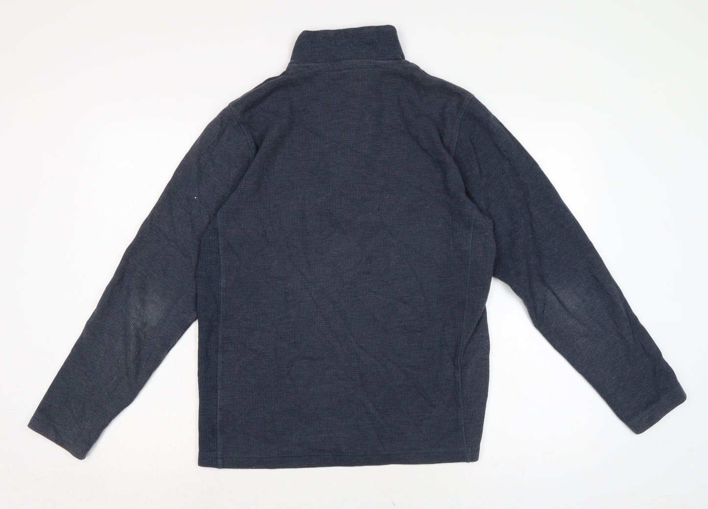 John Lewis Mens Blue Mock Neck Cotton Pullover Jumper Size M Long Sleeve