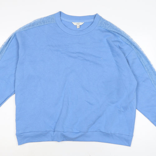 Marks and Spencer Womens Blue Cotton Pullover Sweatshirt Size 22 - lace detail to sleeves.