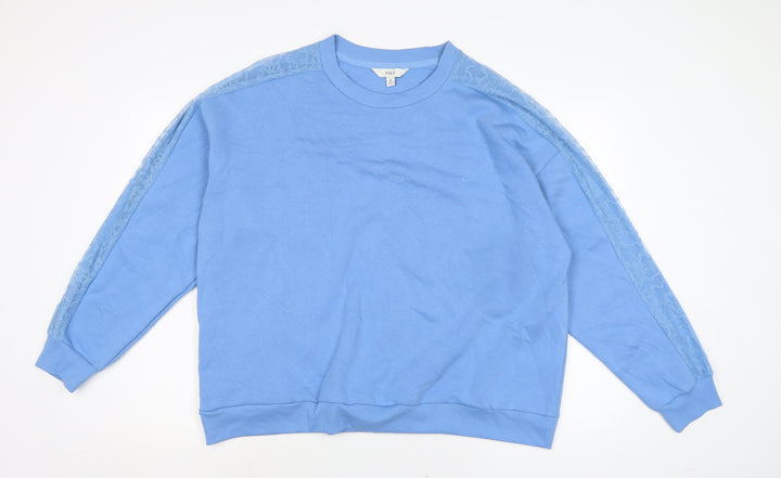 Marks and Spencer Womens Blue Cotton Pullover Sweatshirt Size 22 - lace detail to sleeves.
