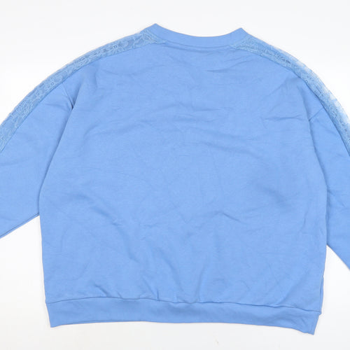 Marks and Spencer Womens Blue Cotton Pullover Sweatshirt Size 22 - lace detail to sleeves.