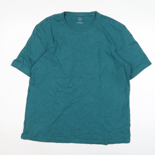 Marks and Spencer Mens Green Cotton T-Shirt Size LT Crew Neck