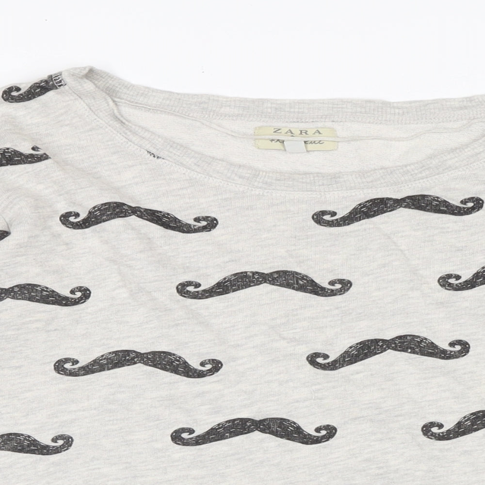 Zara Womens Grey Cotton Jersey T-Shirt Size M Boat Neck