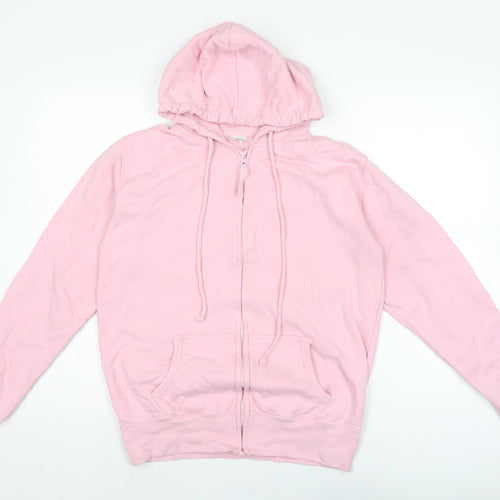 Just Hoods Womens Pink Houndstooth Cotton Full Zip Hoodie Size M