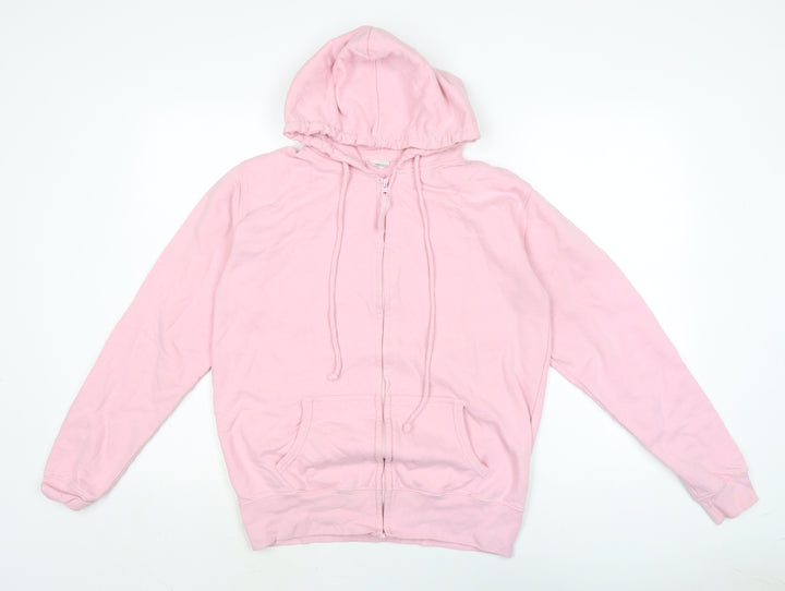 Just Hoods Womens Pink Houndstooth Cotton Full Zip Hoodie Size M