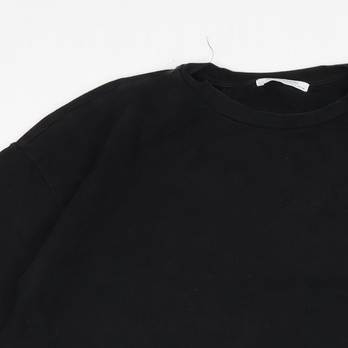 Zara Womens Black Cotton Basic T-Shirt Size L Crew Neck
