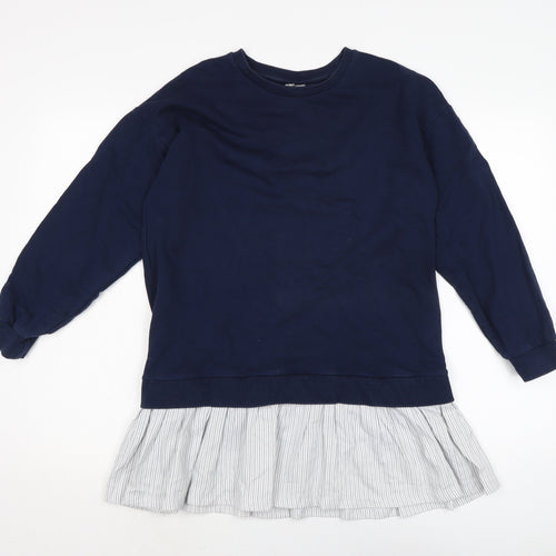 ASOS Womens Blue Cotton Jumper Dress Size 10 Crew Neck