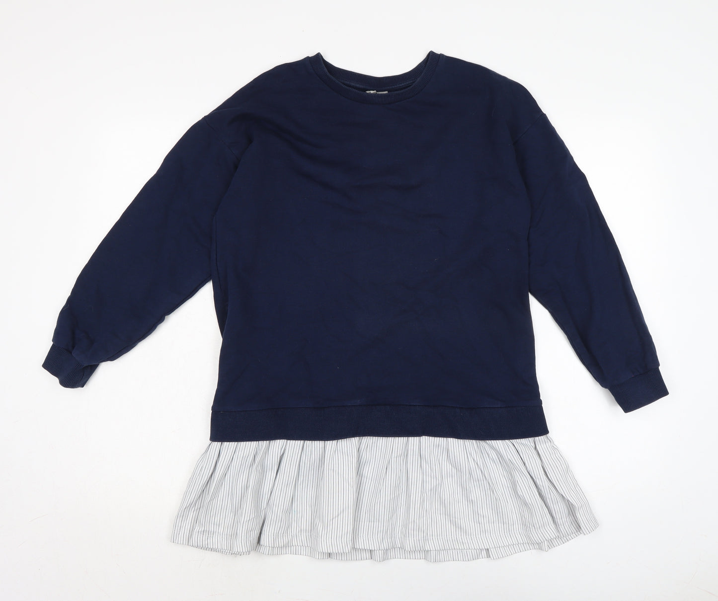 ASOS Womens Blue Cotton Jumper Dress Size 10 Crew Neck