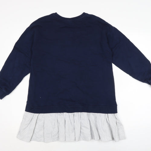 ASOS Womens Blue Cotton Jumper Dress Size 10 Crew Neck