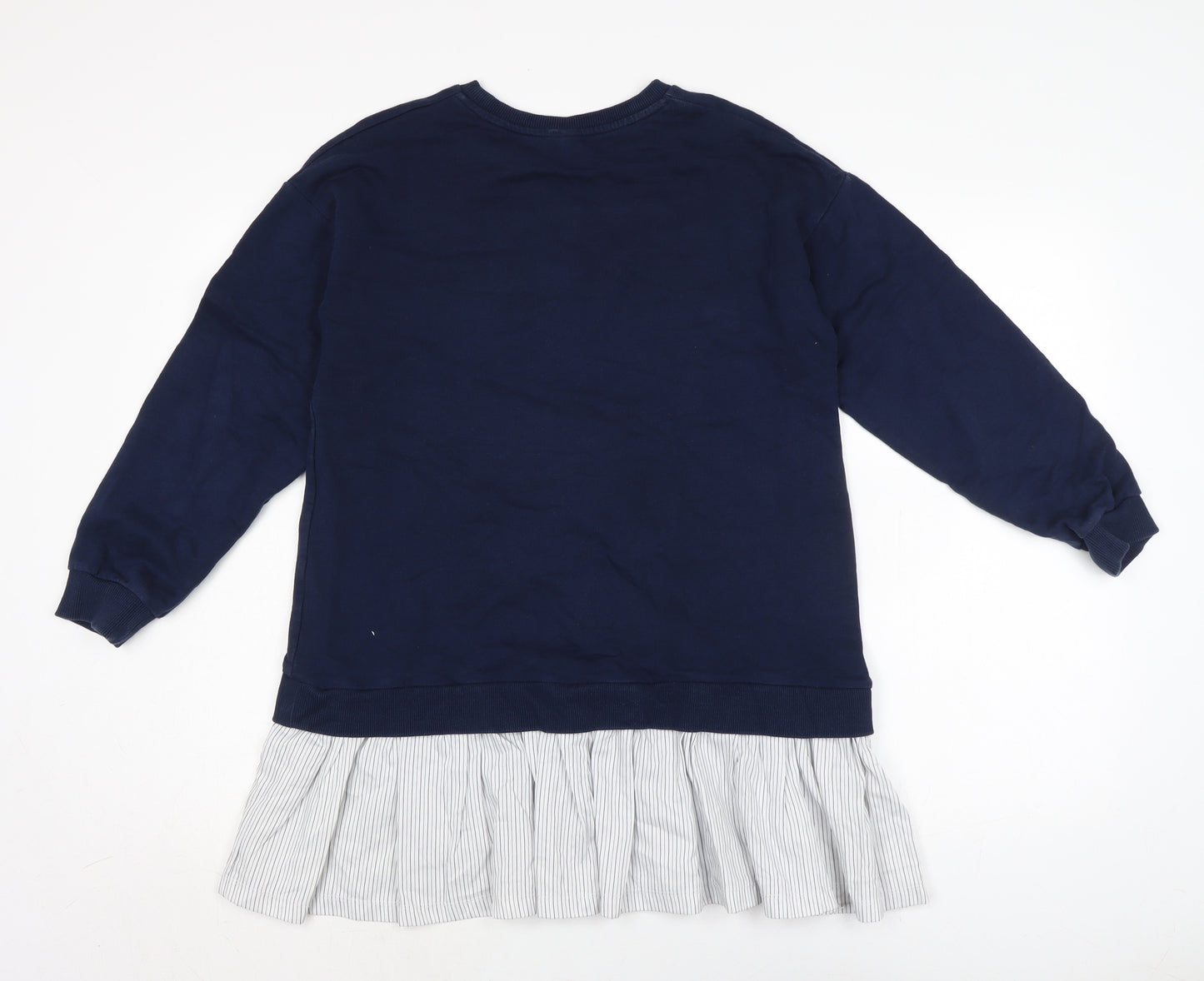 ASOS Womens Blue Cotton Jumper Dress Size 10 Crew Neck