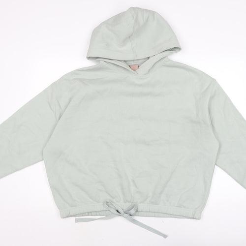 H&M Womens Green Cotton Pullover Hoodie Size M Drawstring