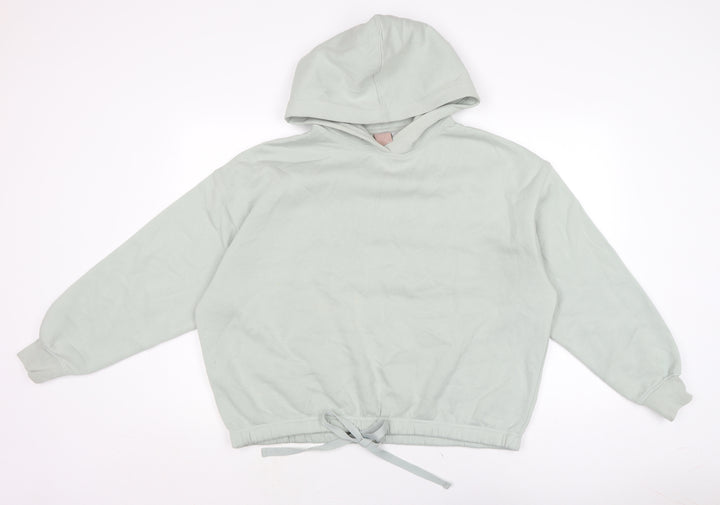 H&M Womens Green Cotton Pullover Hoodie Size M Drawstring
