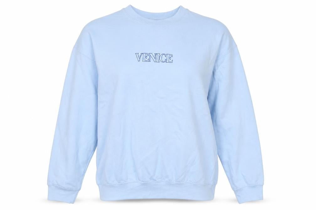 Front view of PRETTYLITTLETHING women’s blue cotton pullover sweatshirt, size S