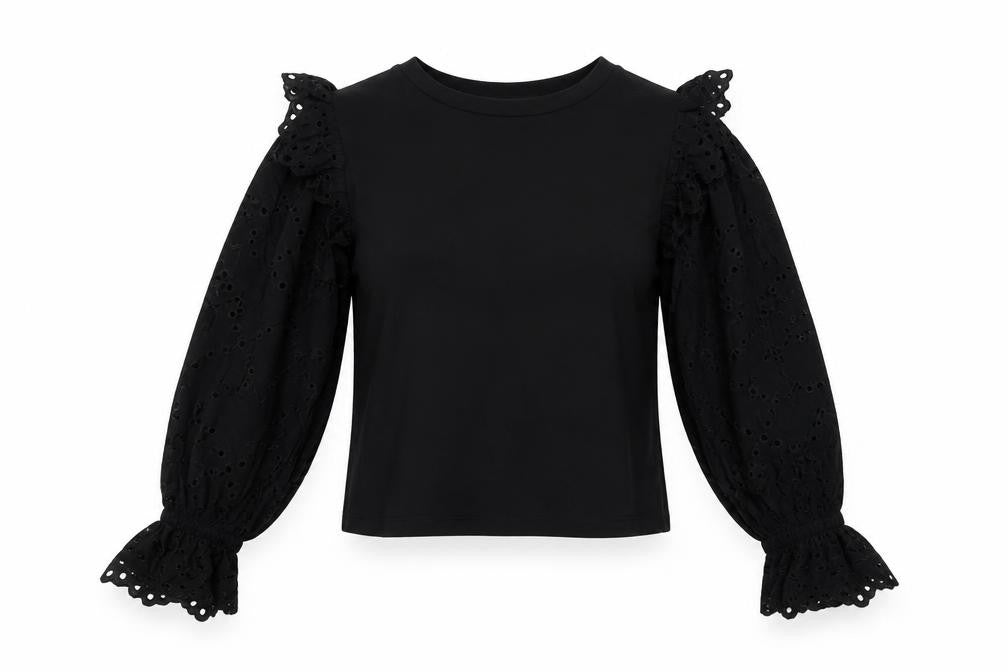 Zara Womens Black Cotton Basic Blouse Size S Crew Neck