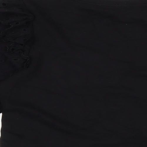 Zara Womens Black Cotton Basic Blouse Size S Crew Neck