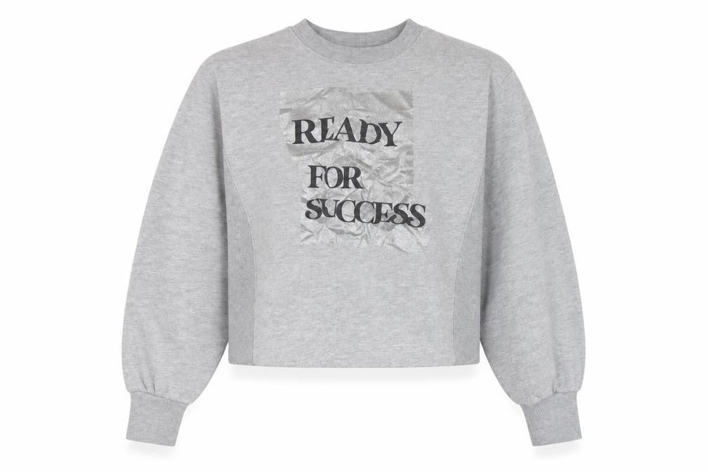Front view of Zara women’s grey cotton pullover sweatshirt, size S