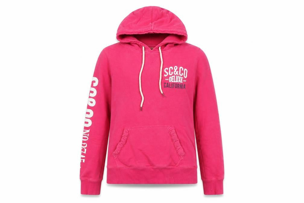 Front view of SoulCal women’s pink cotton pullover hoodie, size UK 8