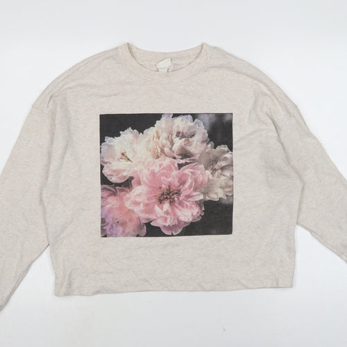 H&M Womens Beige Cotton Pullover Sweatshirt One Size