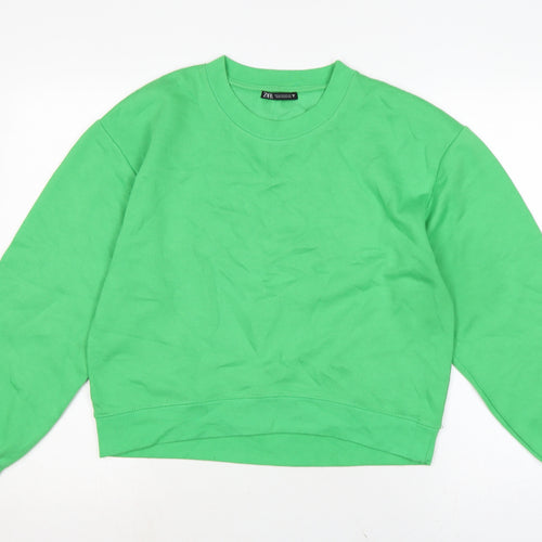 Zara Womens Green Cotton Pullover Sweatshirt Size M