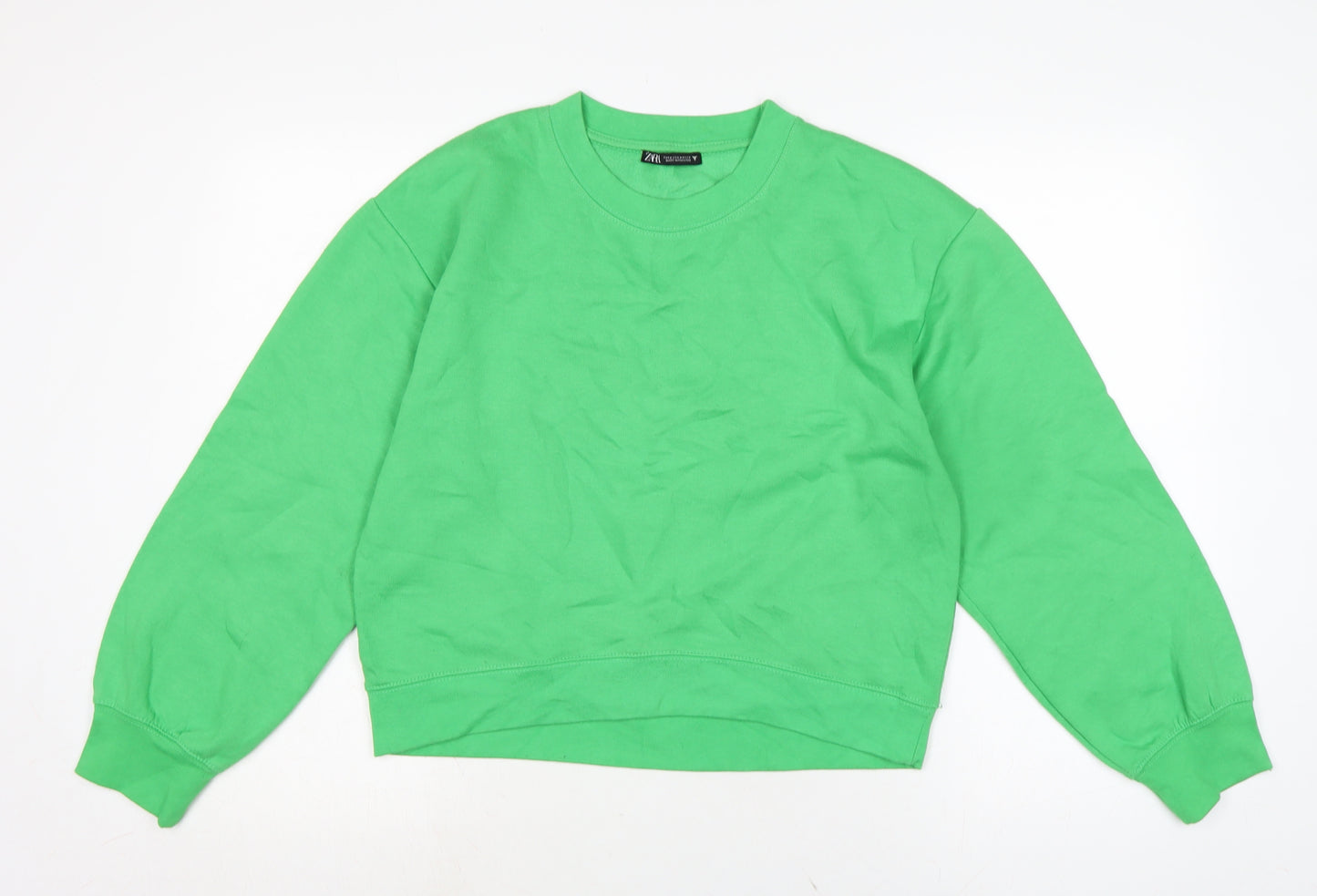 Zara Womens Green Cotton Pullover Sweatshirt Size M