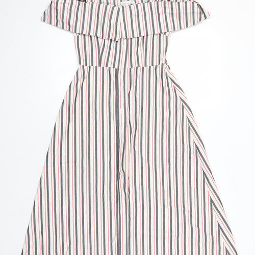 Warehouse Womens Multicoloured Striped Cotton A-Line Size 8 Square Neck