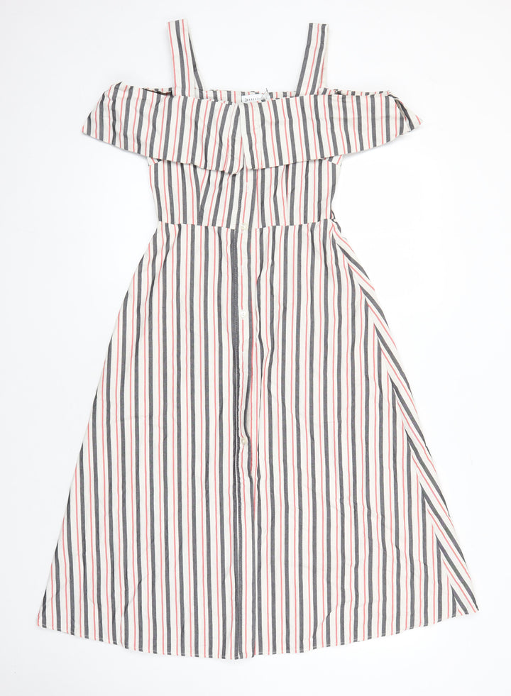 Warehouse Womens Multicoloured Striped Cotton A-Line Size 8 Square Neck