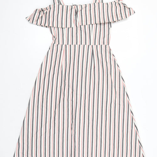 Warehouse Womens Multicoloured Striped Cotton A-Line Size 8 Square Neck