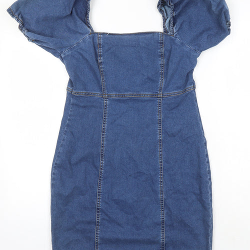 New Look Womens Blue Polyester Shift Size 14 Square Neck