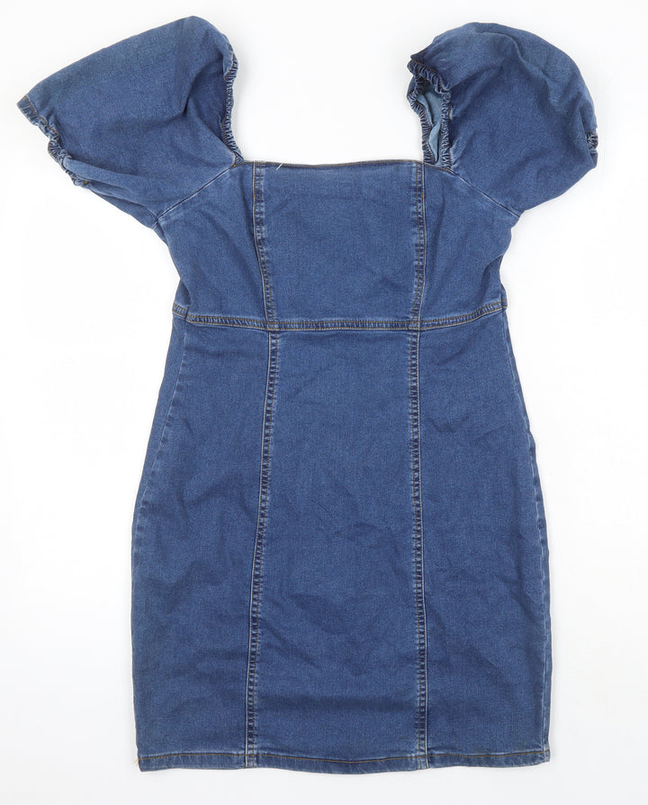 New Look Womens Blue Polyester Shift Size 14 Square Neck