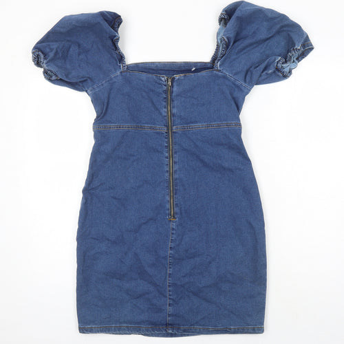 New Look Womens Blue Polyester Shift Size 14 Square Neck