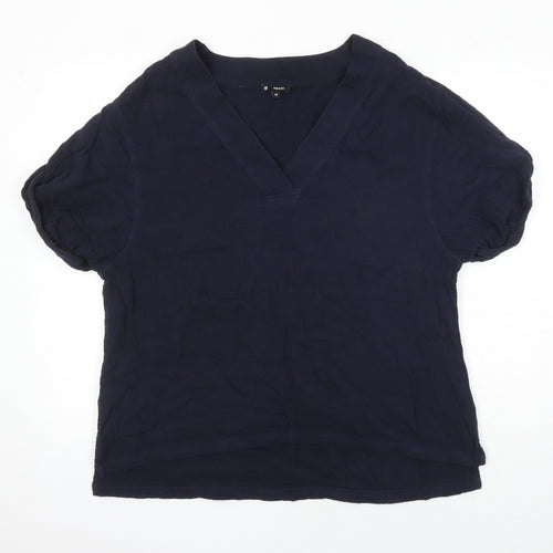 Woman Womens Blue 100% Cotton Tunic Blouse Size 12 V-Neck