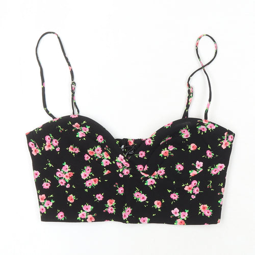 Zara Womens Multicoloured Floral Viscose Cropped Blouse Size 8 Square Neck