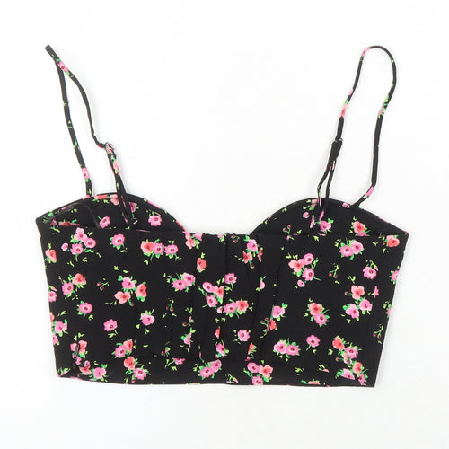 Zara Womens Multicoloured Floral Viscose Cropped Blouse Size 8 Square Neck