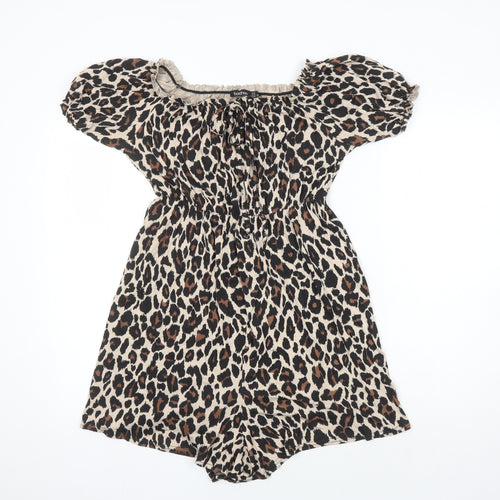 Boohoo Womens Multicoloured Animal Print Viscose Playsuit One-Piece Size 10