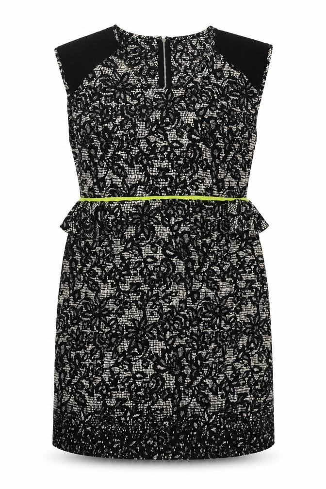 Front view of Diya women’s multicoloured geometric polyester shift, size UK 18, scoop neck zip