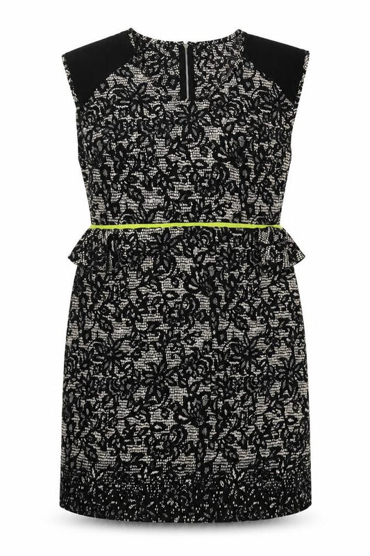 Front view of Diya women’s multicoloured geometric polyester shift, size UK 18, scoop neck zip