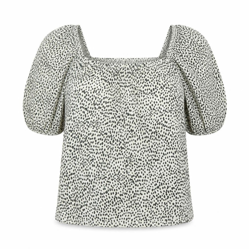 Front view of Lipsy women’s multicoloured polka dot polyester tunic blouse, size UK 14, square neck