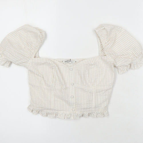 Stradivarius Womens Multicoloured Striped Polyester Cropped Blouse Size L Square Neck