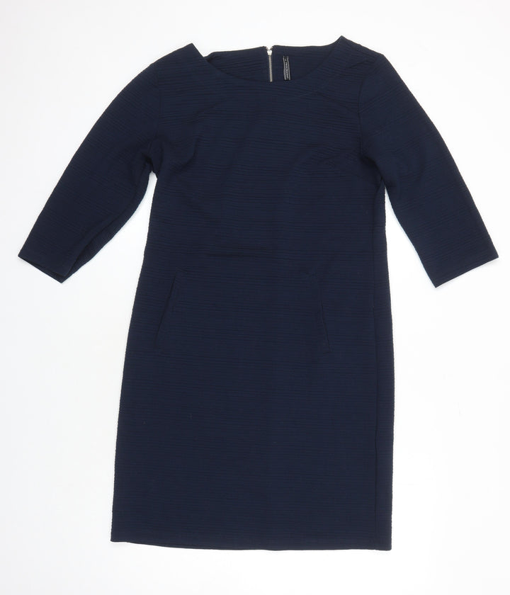 FreeQuent Womens Blue Polyester Shift Size 8 Boat Neck