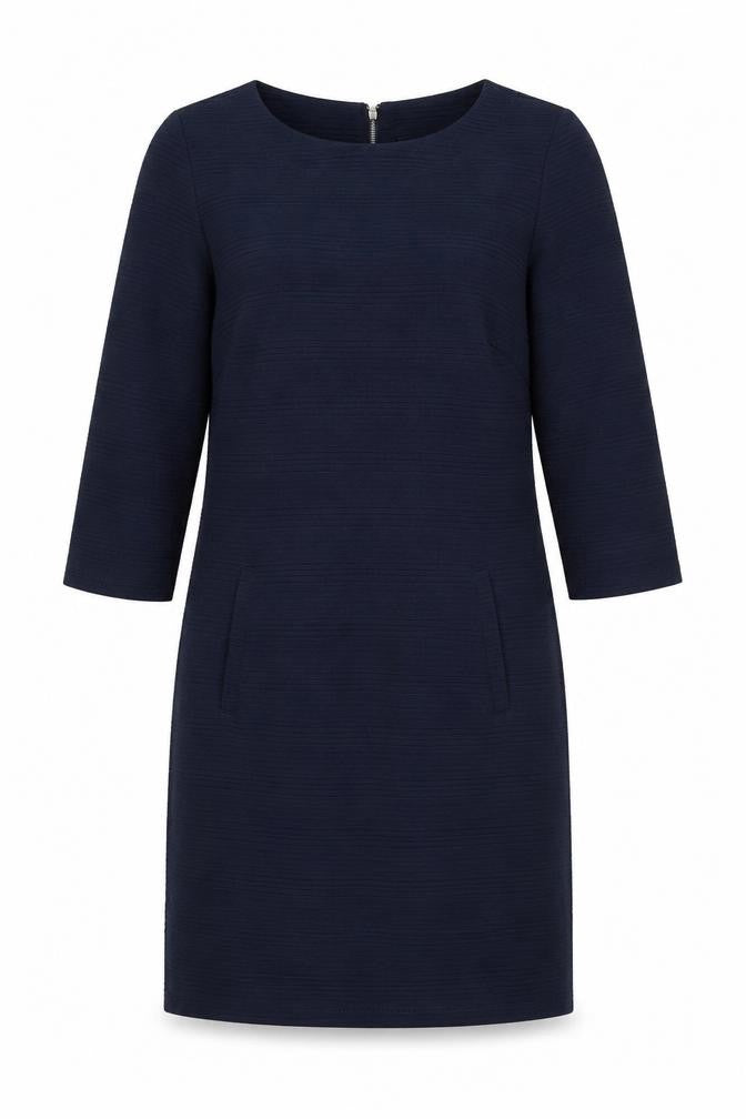 Front view of FreeQuent women’s blue polyester shift, size UK 8, boat neck