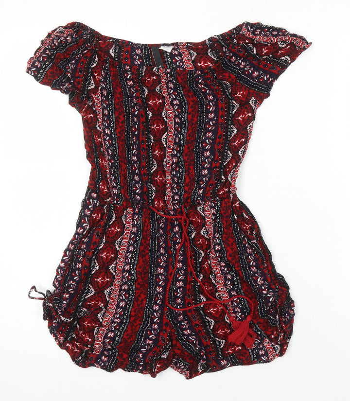 H&M Womens Multicoloured Geometric Viscose Playsuit One-Piece Size 4
